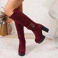 thumbnail image 6 of Women's Faux Suede Knee High Platform Boots, Triple Metal Buckle Strap Chunky High Heel Tall Boots, Side Zipper Fashion Boots, 6 of 9