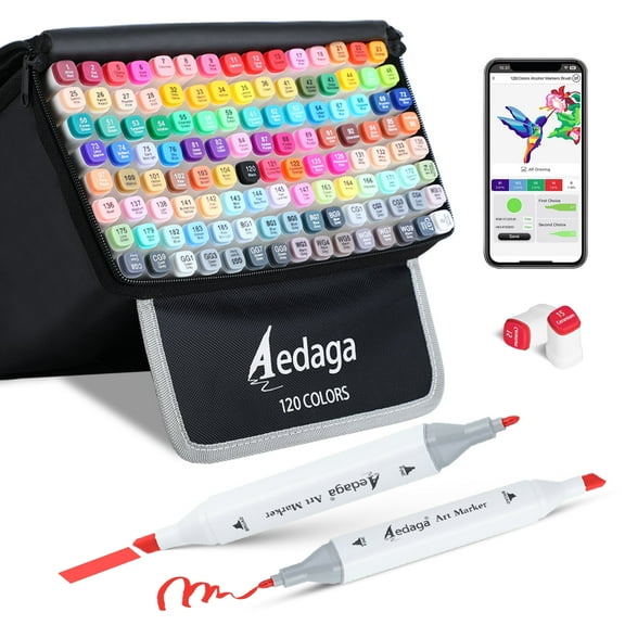 120 Colors Alcohol Markers with Free App, Dual Tip Art Markers with Kickstand Case for Artists Adults and Kids. Alcohol Based Markers for Coloring Painting Sketching and Drawing, Great Gift
