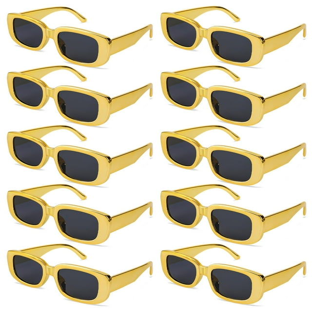Paquete de 10 Gafas de Sol Rectangulares Metálicas Doradas SUNOVELTIES