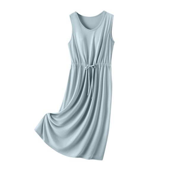 Wensltd Women's Sleepshirt Knee Length V Neck Solid Color Loose Comfortable Sleeveless Midi Length Soft Nightwear for Casual Home Black