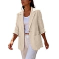 thumbnail image 6 of 2026 Summer Linen Blazer Women-3/4 Sleeve V Neck Ruched Sleeve Button down Lightweight Breathable Business Casual Work Jackets Pocket by Awwp Beige L, 6 of 7