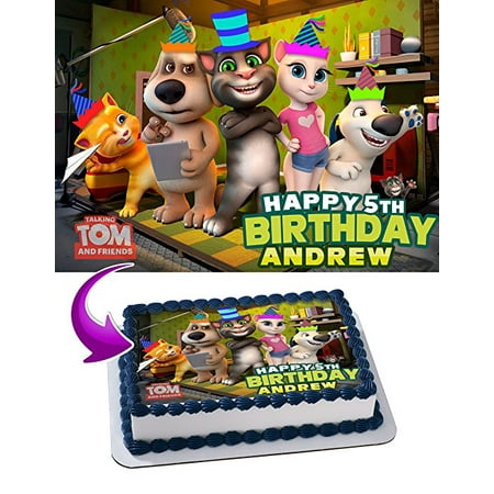 Talking Tom and Friends Birthday Cake Personalized Cake Toppers Edible Frosting Photo Icing Sugar Paper A4 Sheet 1/4 Edible Image for