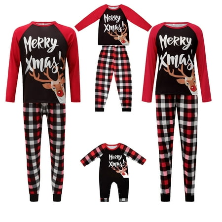 

Xingqing Christmas Family Matching Pajamas Set Elk Print Long Sleeve Sleepwear for Adult Women Mom-XL