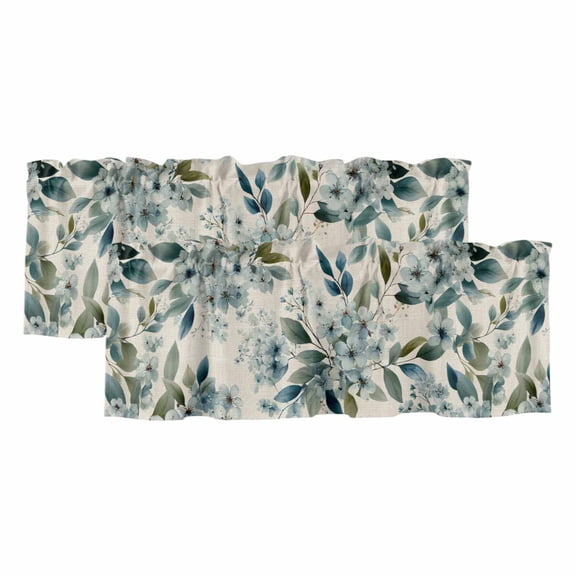 2 Pack Valances for Windows, Spring Flowers Window Valances for Living Room/Bedroom/Bathroom, Watercolor Floral Leaves Botanical Beige Light Filtering Kitchen Curtain Valance 42"W x18" L