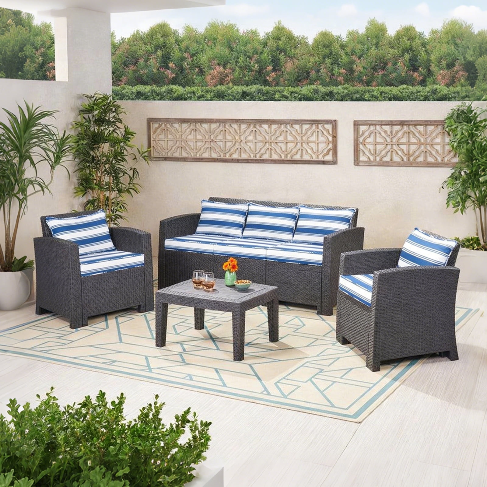 FKS LIFE Outdoor Deep Seat Cushion Set 24 x 24 x 4 Waterproof Fade Resistant with Back Patio Cushion for Chairs and Sofas(1 Set)