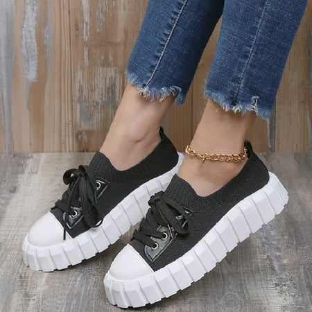 

Qiaocaity Women Shoes on Clearance Up to 20% off Canvas Daily Casual Board Shoes Thick Sole Solid Color Lace Up Women s Sandals Black 36