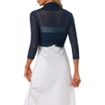 thumbnail image 3 of Unique Bargains Women's Semi Sheer Elegant 3/4 Sleeves Cardigan Bolero Shrugs S Navy Blue, 3 of 5