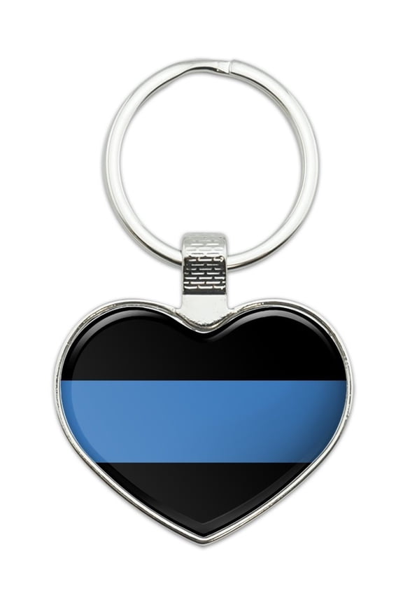 Thin Blue Line Police Policemen Law Enforcement Heart Love Metal Keychain Key Chain Ring