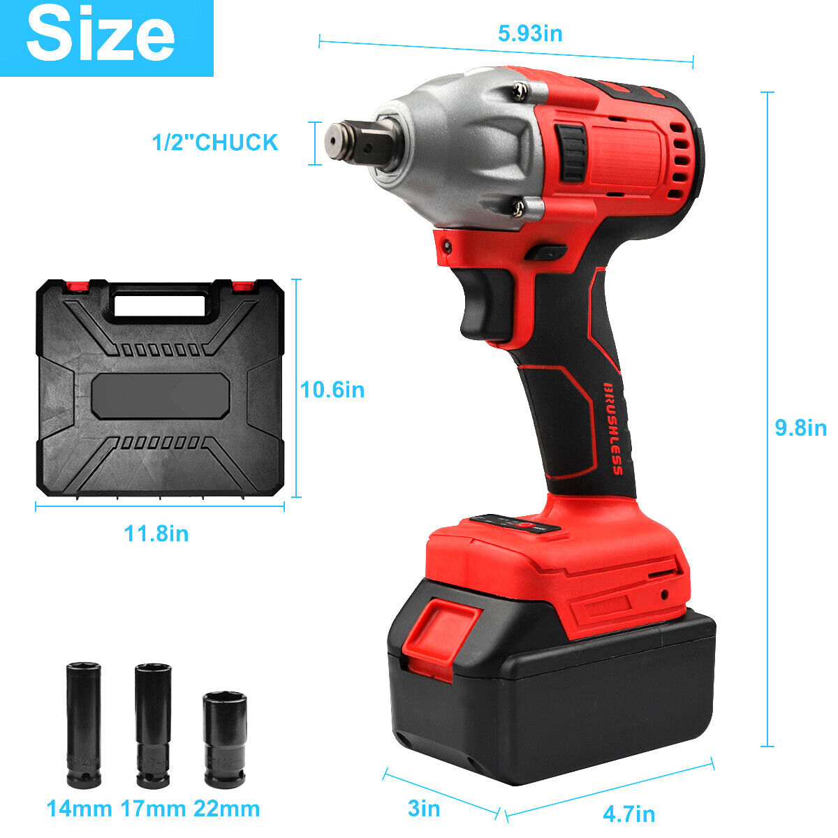 Audessy Cordless Impact Wrench 1/2" 550Nm High Torque Brushless Driver with Battery 20V