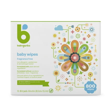 Babyganics Face, Hand & Baby Wipes, Fragrance Free (800