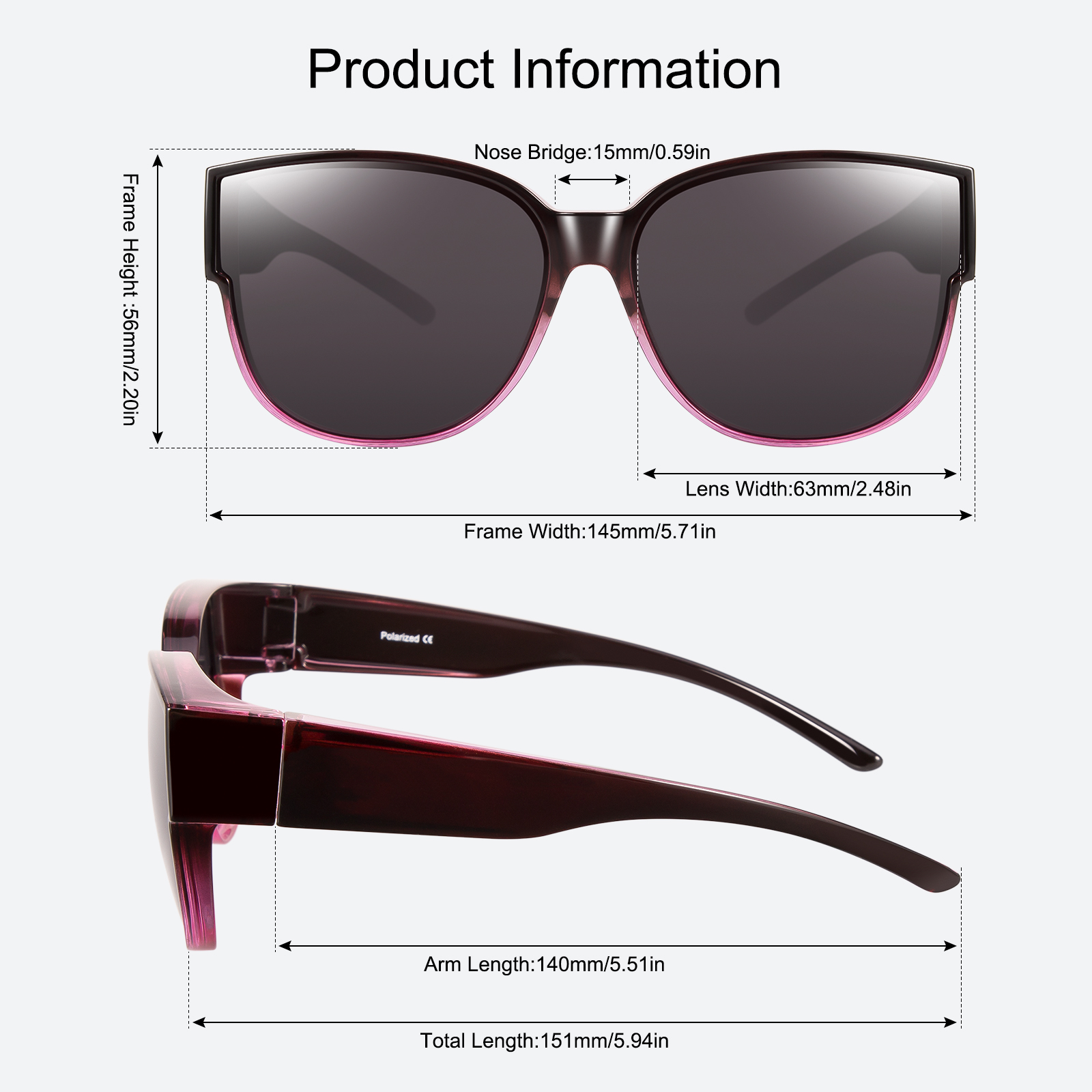 TINHAO Polarized Fit-Over Sunglasses, Purple photo 5