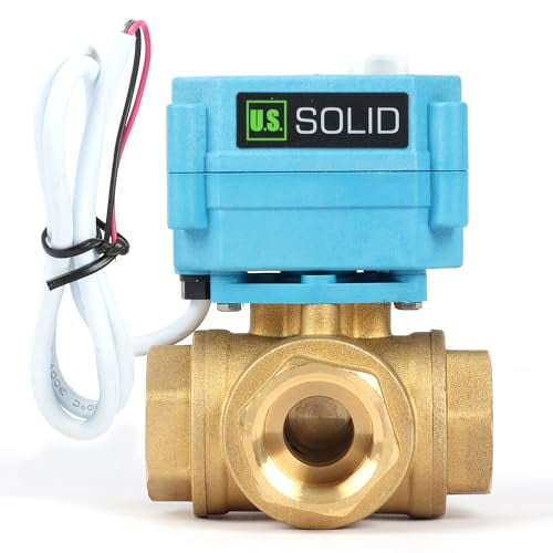 U.S. Solid 3/4" 3 Way Brass Motorized Ball Valve with Manual Function, T Type Water Shutoff Valve, AC/DC 9-24V, NOT for Drinking Water