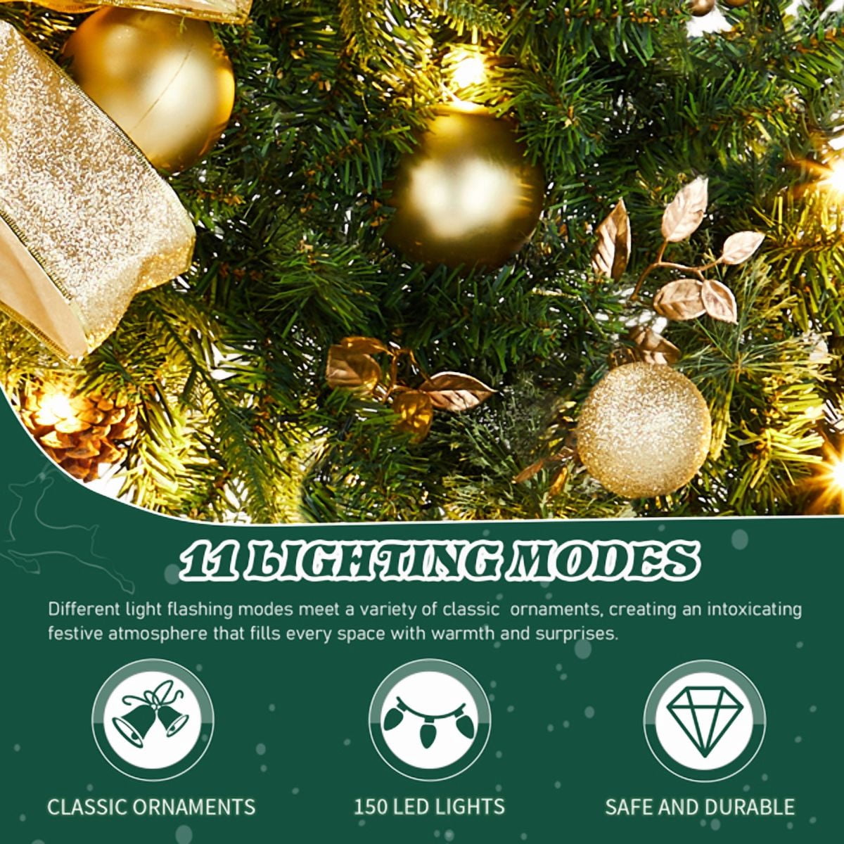 60in Lighted Artificial Christmas Wreath, 600 PVC Tips, 220 Warm/Cold White LEDs (11 Modes), DIY Ornaments for Front Door/Mantel/Gate