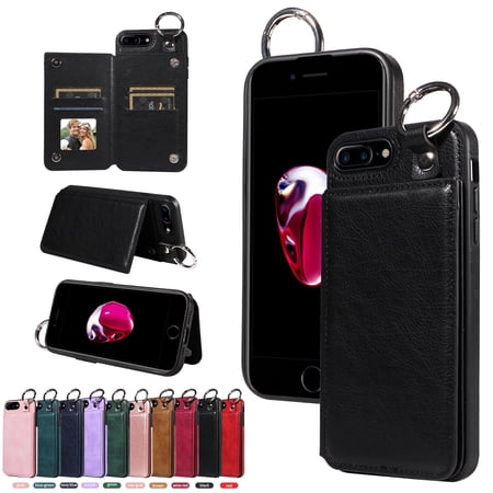 TECH CIRCLE For iPhone 7/8/SE Wallet Case with Card Holder, PU Leather Kickstand Finger Grip Ring Shockproof Women Men Magnetic Protective Wallet Cover for Apple iPhone 7 / 8 / SE 2022 4.7",Black
