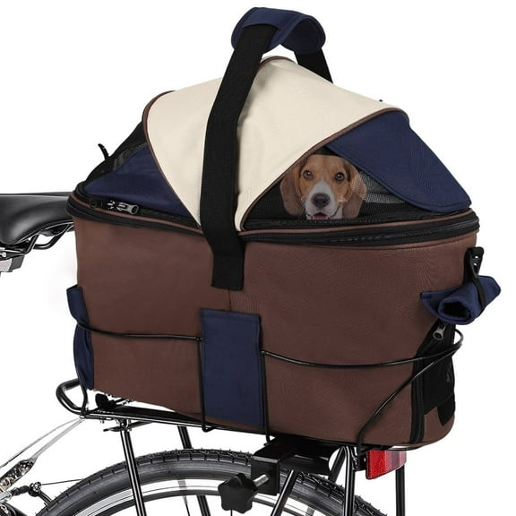 PET FULED Dog rear bicycle basket, pet commuter seat basket for rear of bicycle, easy to comfortable padded bicycle basket （brown）