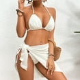 thumbnail image 5 of UTSJKR Women's 3 Piece Swimsuits Sexy Halter Triangle String Bikini Set with Beach Skirt Cheeky High Waisted Bathing Suit White XL, 5 of 9
