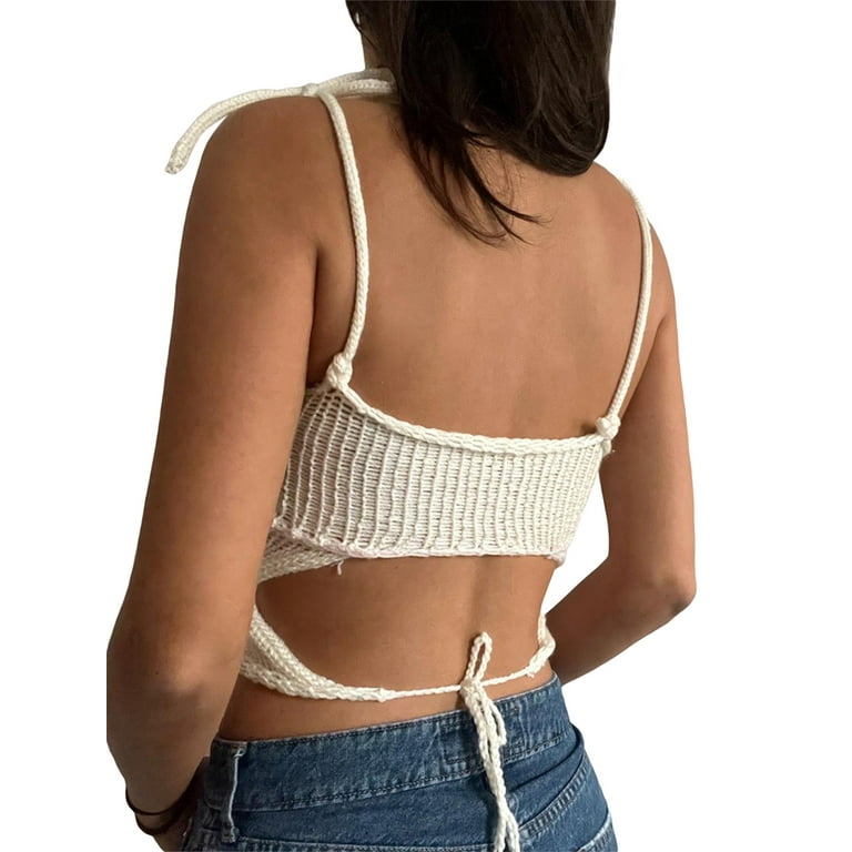 Wassery Women Juniors Crochet Knit Crop Cami Tops 3D Floral