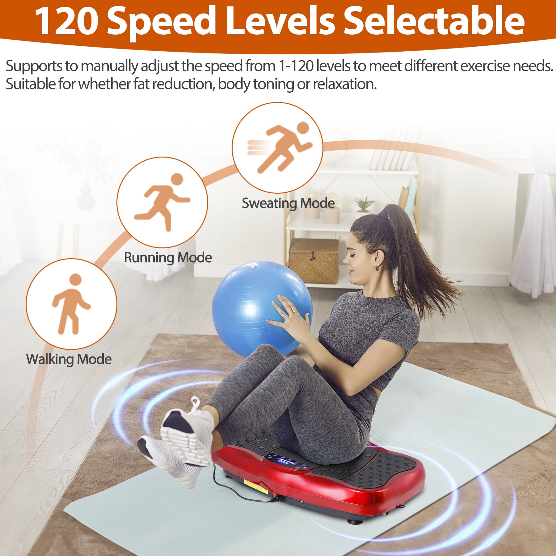 HomGarden Vibration Plate Exercise Machine 120 Levels Full Body Fitness Workout Platform Lymphatic Drainage W/Bluetooth, USB Port, Remote, Red