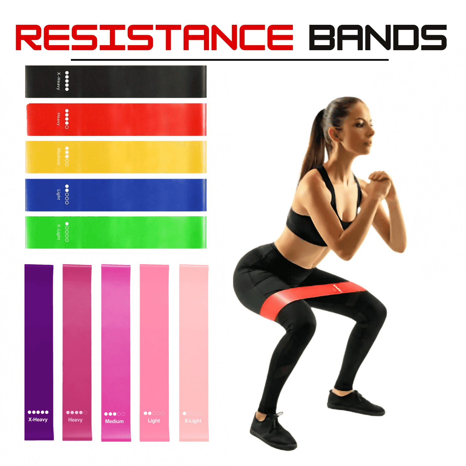 Mxsalio 10 Pack TPE Loop Resistance Bands 5 Resistance Levels 5-40lbs Non-Slip Elastic Exercise Bands for Full Body Workout Yoga Physical Therapy with Storage Bags