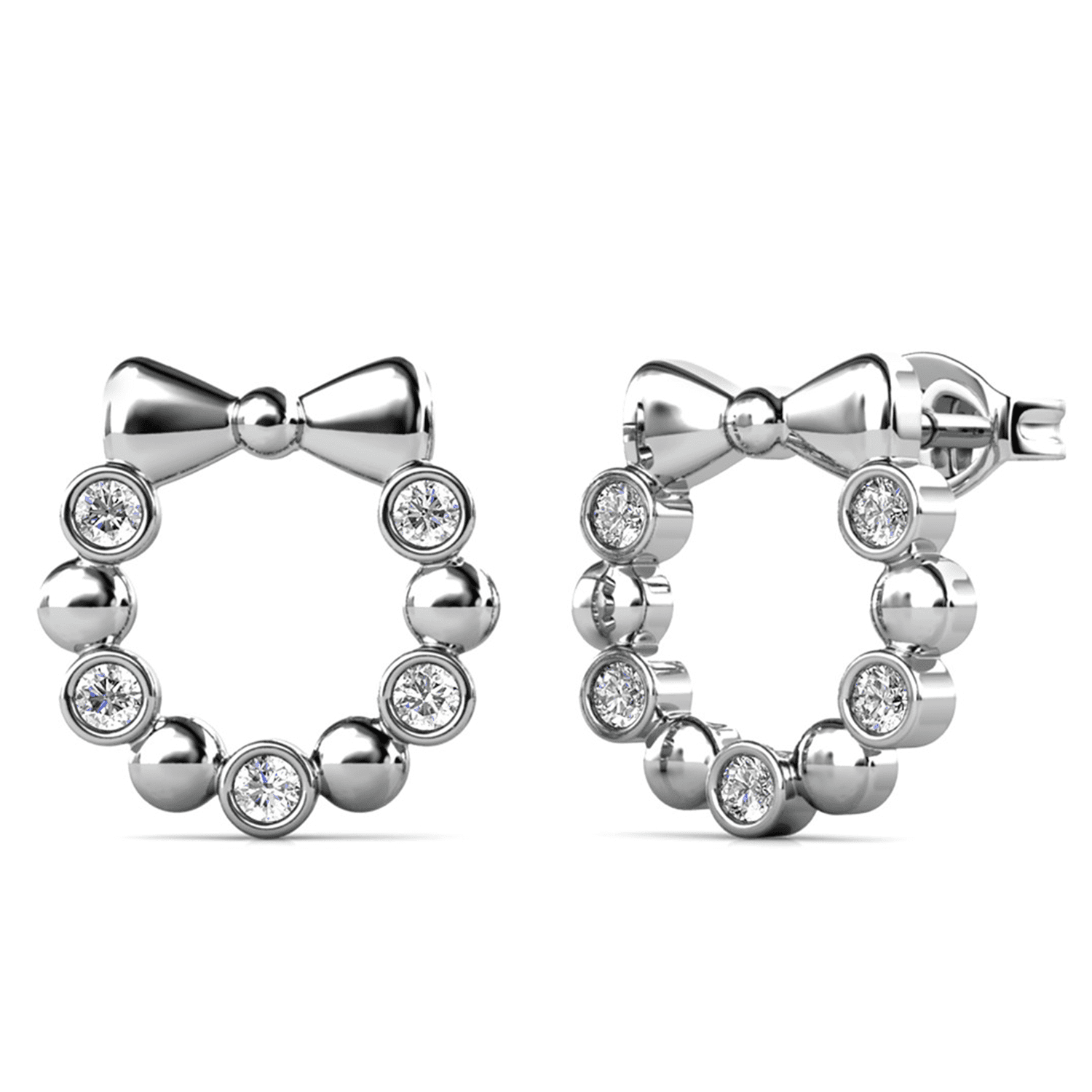 Cate & Chloe Edith 18k White Gold Plated Silver Ribbon Jewelry Set with Swarovski Crystals for Women