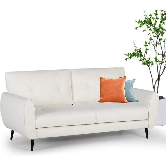 Sofa Couch, 60" Loveseat Sofa for Living Room, Mid Century Mini White Couch, Tufted Leather Love Seat Furniture, Comfy Office Sofa 2 Seat, Small Couches for Small Spaces, Bedroom, Apartment