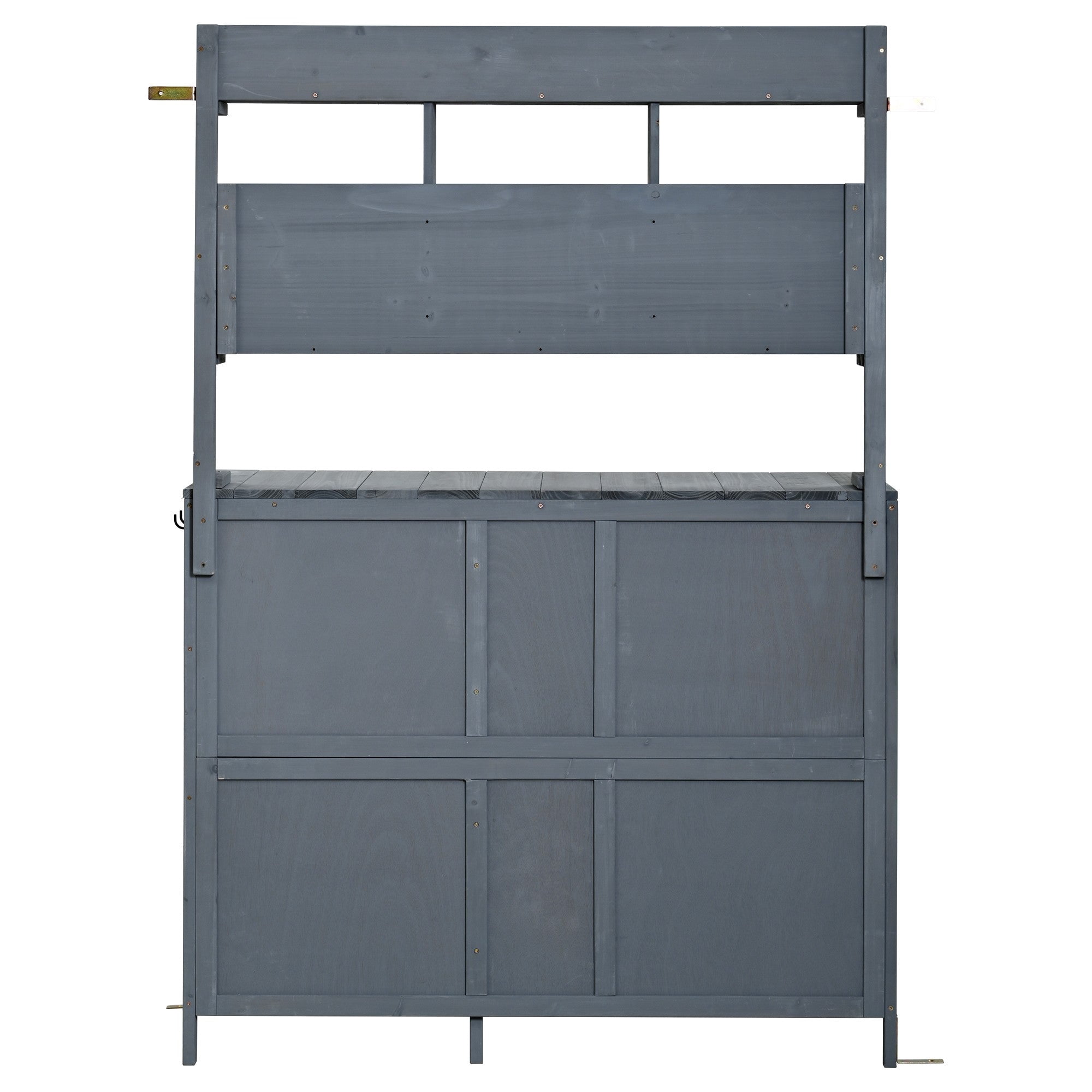 Sailvan 65" Solid Wood Patio Kitchen Island & Garden Potting Bench,Outdoor Grill Prep Station with 6 Drawers,Storage Cabinet and Hutch Gray