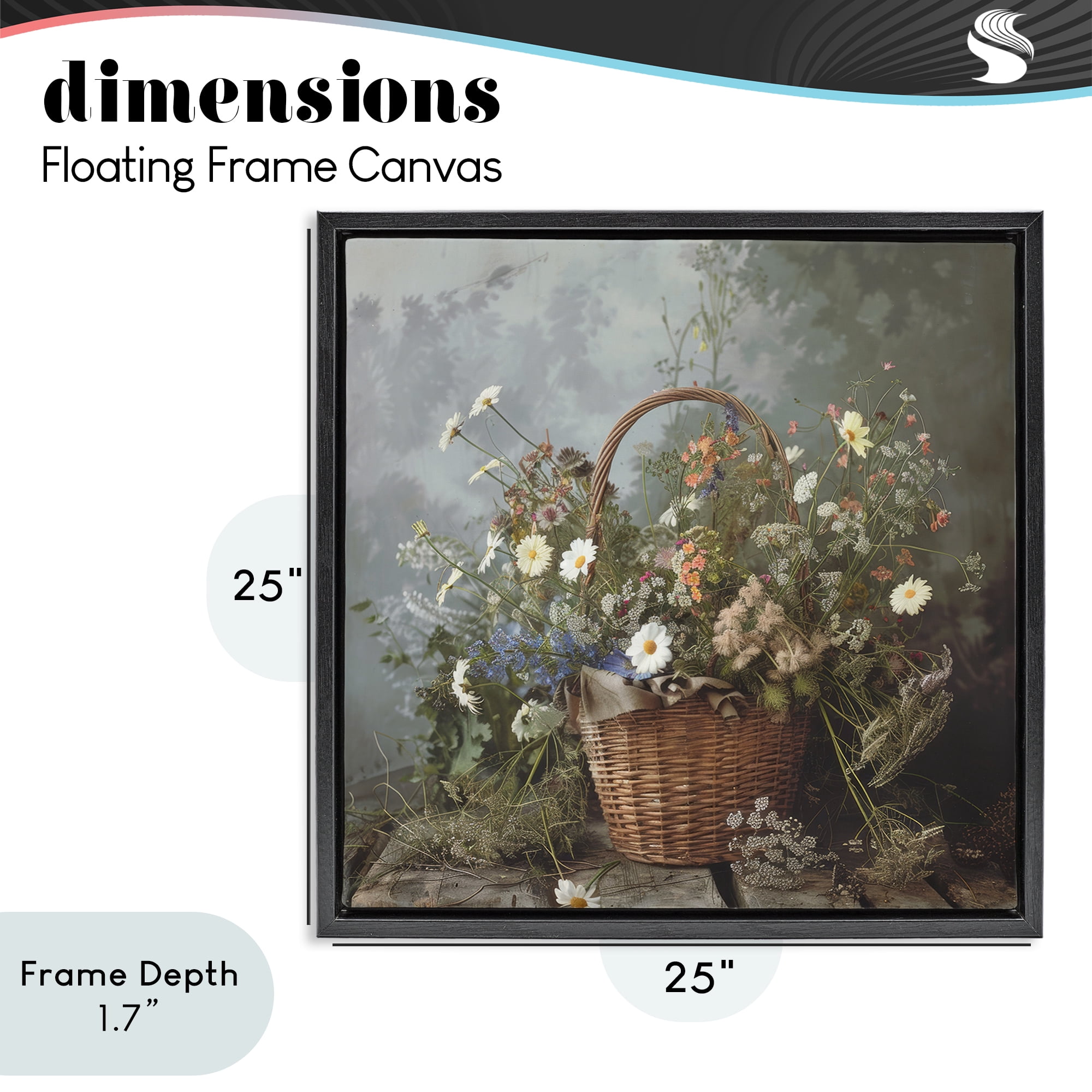 Stupell Industries Floral Basket Still Life Black Framed Floater Canvas Wall Art, design by Lazar Studio