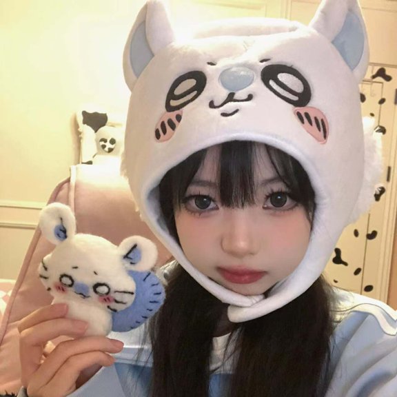 Kawaii Chiikawa Hachiware Usage Hat 3D Ears Cartoon Anime Accessories Cosplay Plush Head Hat Photo Prop Cute Birthday Gift