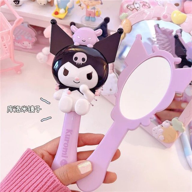 Sanrio Anime Kuromi espejo de maquillaje de mano, peine de aire de masaje, dibujos animados, Hello Kitty, My Melody, Cinnamoroll, pequeño regalo portátil