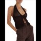 thumbnail image 3 of Camisola Corta con Cuello Halter y Lazo Frontal de Crochet para Mujer, para Playa Negro S, 3 of 6