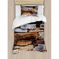 thumbnail image 3 of Driftwood Duvet Cover Set, Wooden Theme Driftwood and Knotty Planks in the Vintage Style Design Digital Image, Decorative 3 Piece Bedding Set with 2 Pillow Shams, King Size, Brown, by Ambesonne, 3 of 3