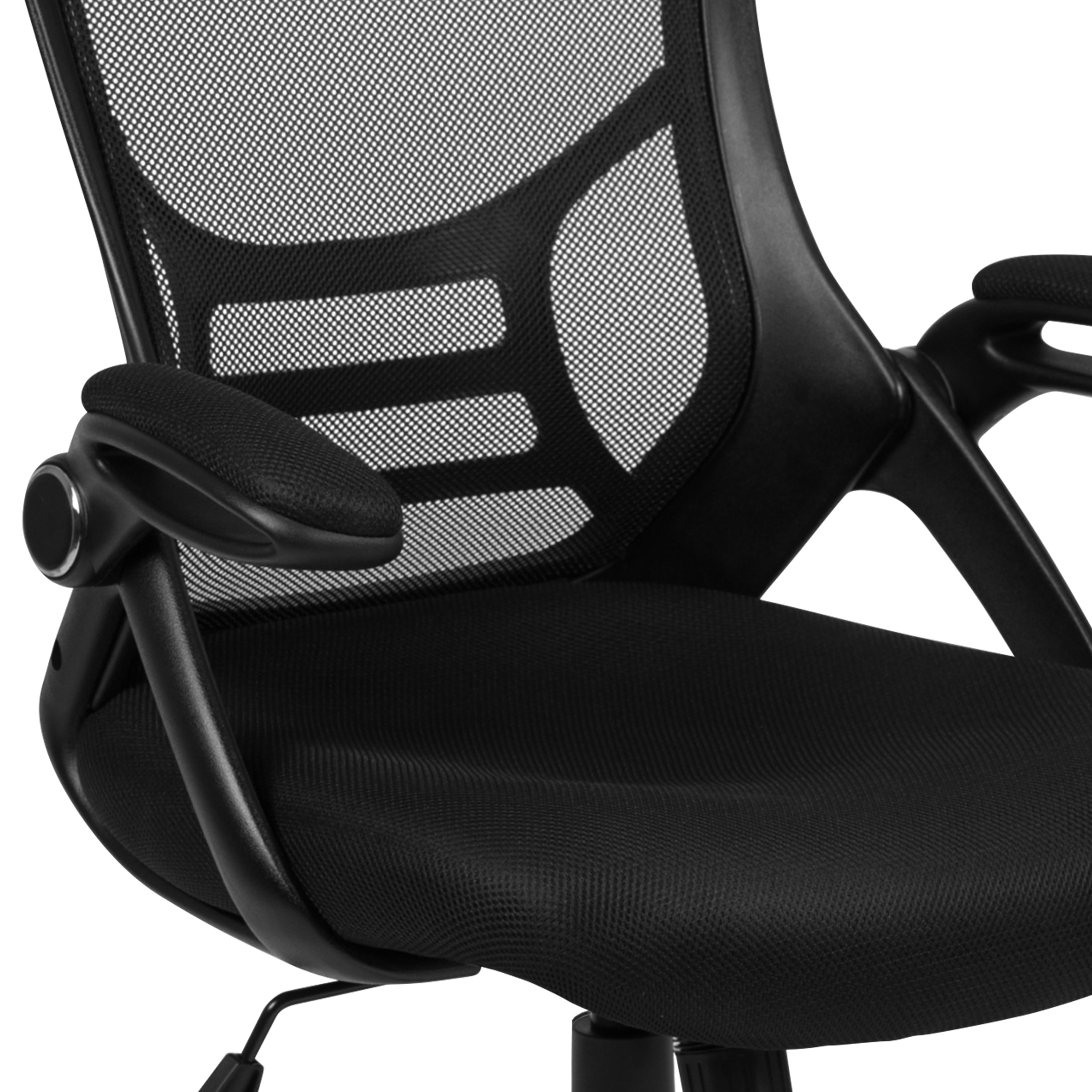 Emma + Oliver High Back Black Mesh Ergonomic Office Chair with Black Frame and Flip-up Arms
