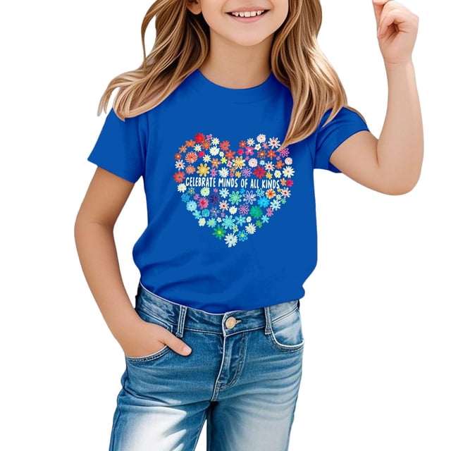 Chandail Filles Col Rond T-Shirts Graphiques Enfants T-Shirts Garçons 9-10 Ans Vêtements