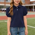 thumbnail image 5 of YNGKMEA Uniform Polo Shirts for Girls Short Sleeve Peter Pan Collar School Uniform Shirts Kids Cute Puff Sleeve Polo Shirt, 5 of 6