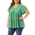 thumbnail image 4 of Agnes Orinda Women's Plus Size Mother's Day Easter Top Ruffle Trim V Neck Short Sleeve Casual Summer Cute Babydoll Blouses 3X Green, 4 of 6