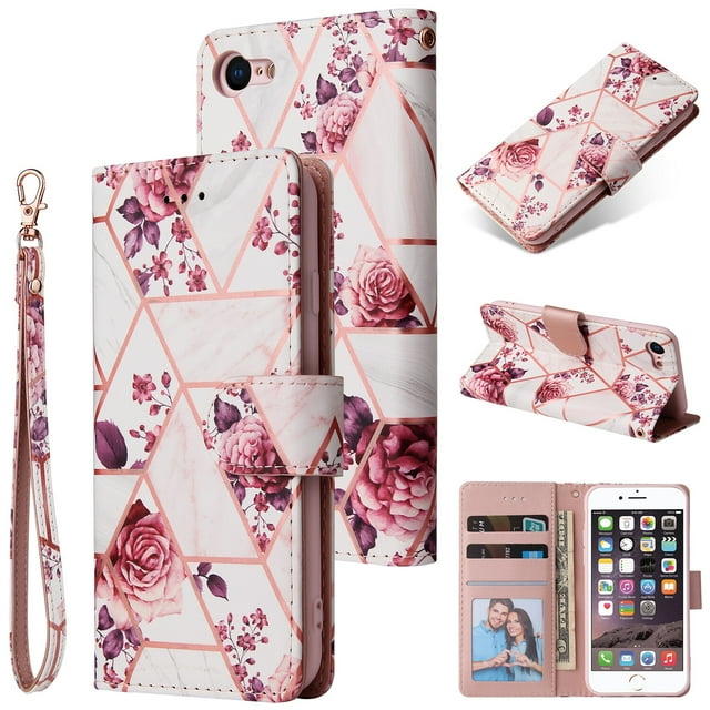 Compatible with iPhone 8/ 7 Premium Vintage PU Leather Magnetic Closure Case with Strap Flip Cover