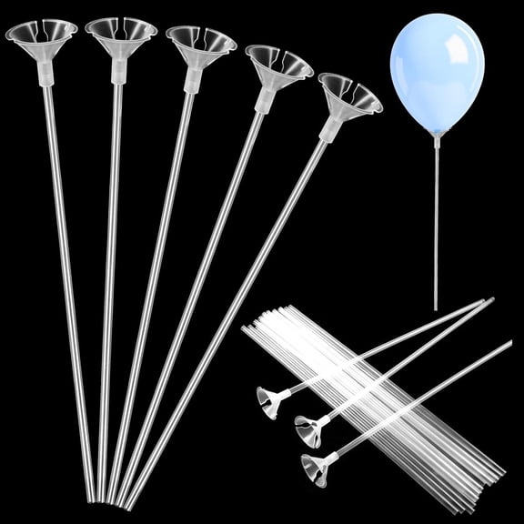 Balloon Sticks, Clear Balloon Holder Sticks with Bases and Weights for Tying Balloons