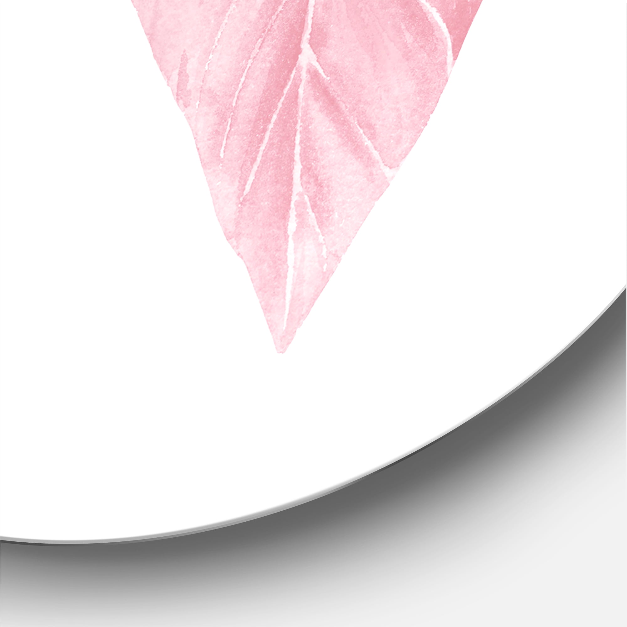 Designart 'Tropical Pink Watercolour Leaves On White II' Shabby Chic Circle Metal Wall Art 36x36 - Disc of 36