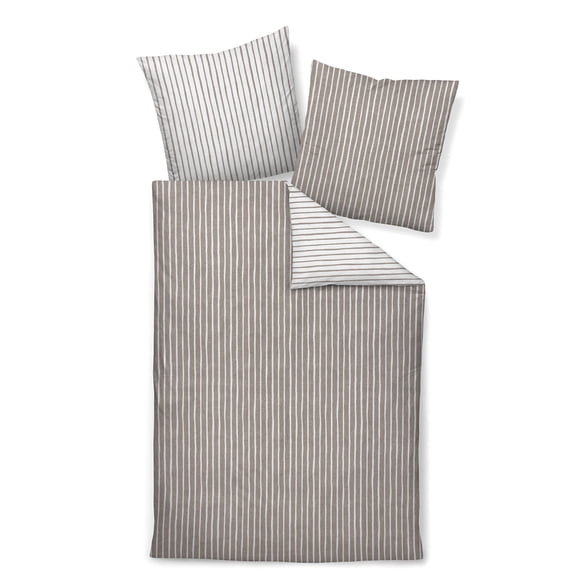 Janine Ropa de cama, 2 piezas - DAVOS, felpa fina, algodón, rayas Marrón/Beige 135x200cm