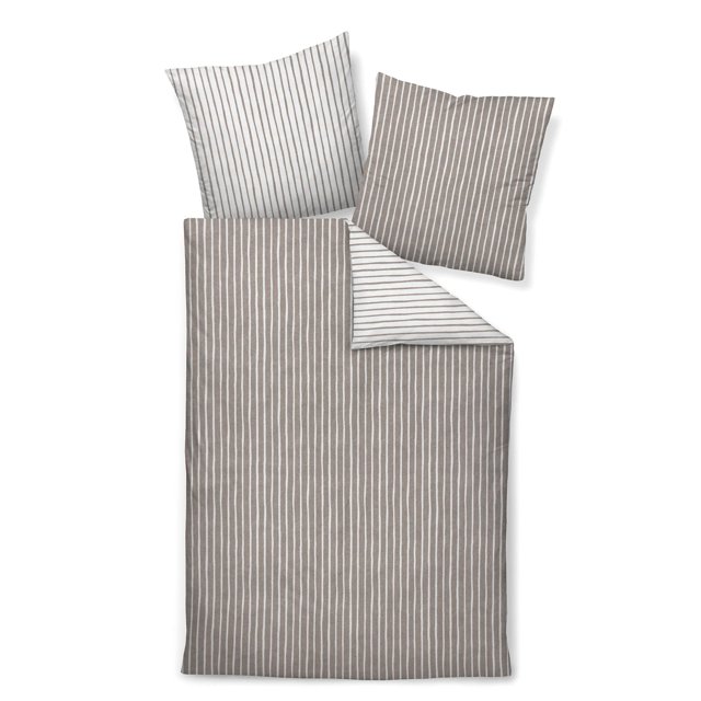 Janine Ropa de cama, 2 piezas - DAVOS, felpa fina, algodón, rayas Marrón/Beige 135x200cm