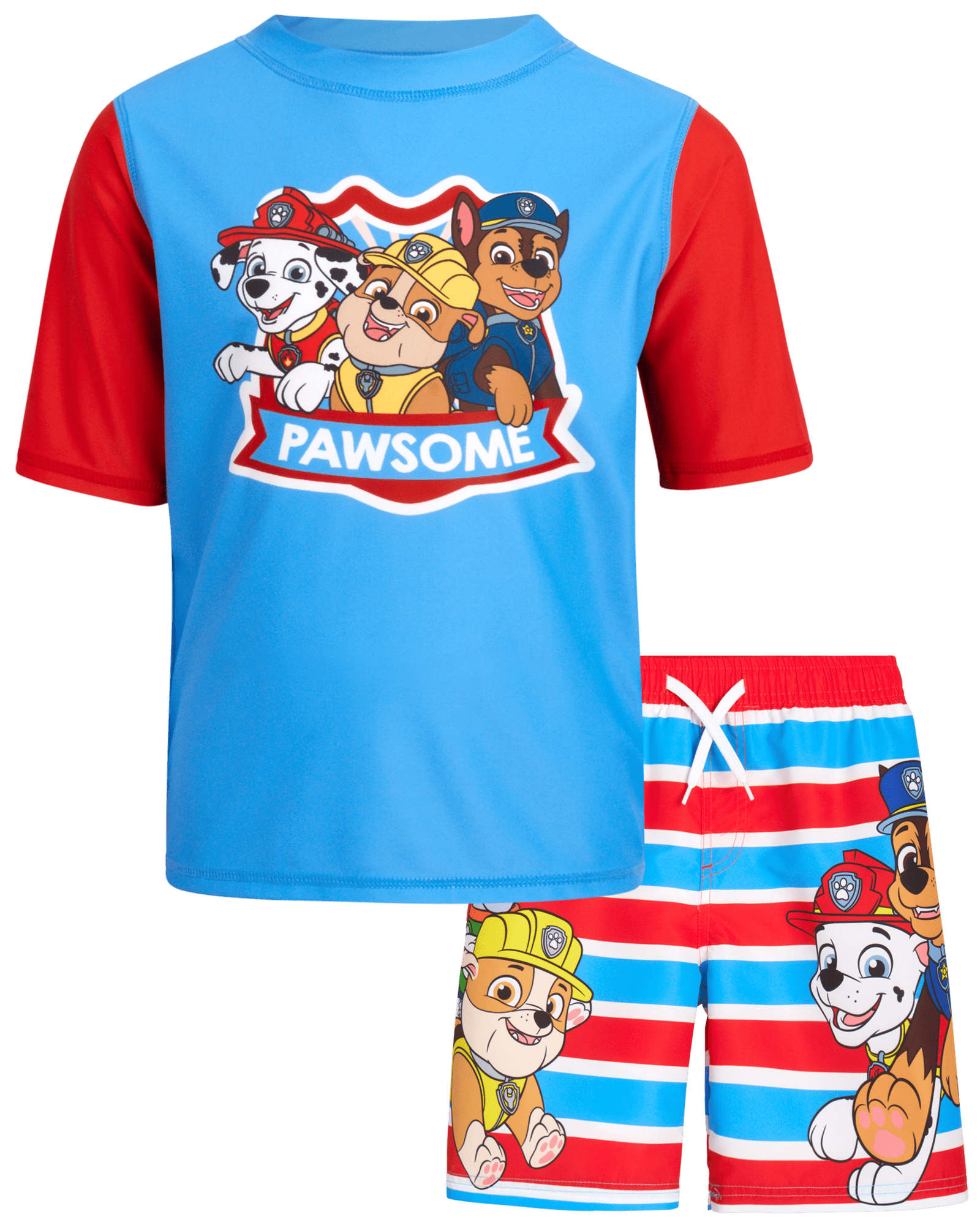 Nickelodeon Boys’ Paw Patrol Rash Guard Set – Chase, Marshall Swim Shirt and Trunks (2T-7)