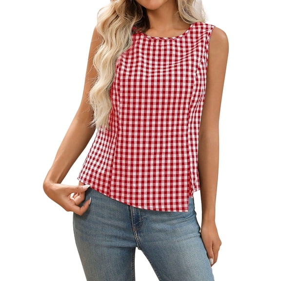 Tank Tops For Women Red Womens Tops Fashion Sleeveless Plaid Neck Cropped Summer Womens Tank Tops