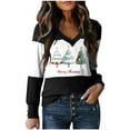 thumbnail image 2 of Abomasnow Plus Size Christmas Shirts for Women Merry Christmas Tree Print T-Shirt Long Sleeve Color Splicing Tops(S-5X), 2 of 3