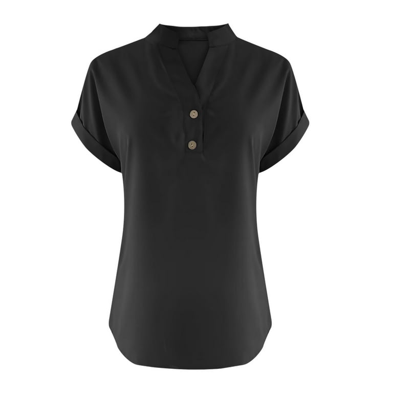 ★WAIKEI★ I Can Fly Short Sleeve T-shirt YKBE02TS05 ICHUANYI Fashion Women's Solid Short Sleeve V-Neck Button