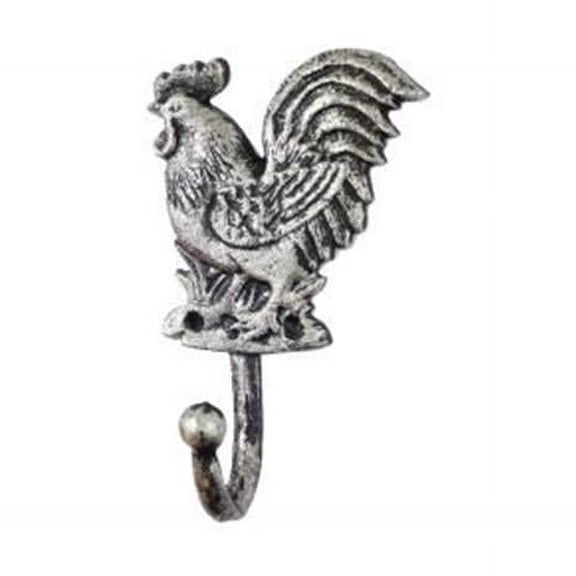 Handcrafted Model Ships K-0812-Silver Rustic Silver Cast Iron Rooster Hook 7&Quot;