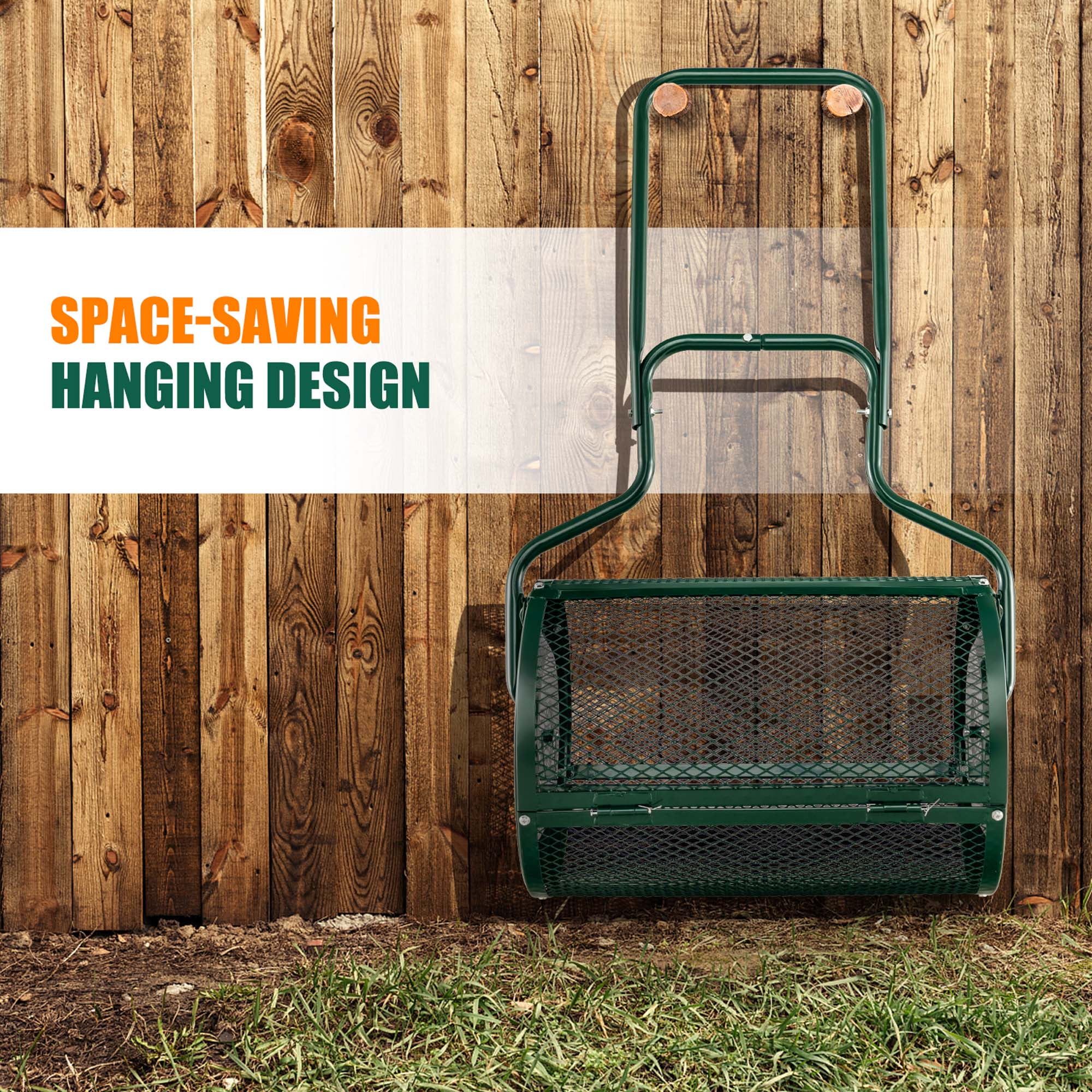 Costway 24" Peat Moss Spreader Compost Spreader with Upgrade Side Latches & U-shape Handle Green