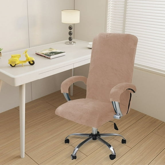 XmhyTop Velvet Office Chair Cover with Arm Covers Stretch Computer Desk Chair Covers Universal Swivel Chair Covers Gaming Chair Covers,Light Khaki(L)