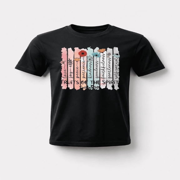 Women's Christian Fruits of the Spirit Graphic T-Shirt, Floral Bible Verse Galatians 5:22 Faith Inspirational Crew Neck Short Sleeve Cotton Tee, Religious Gift for Women