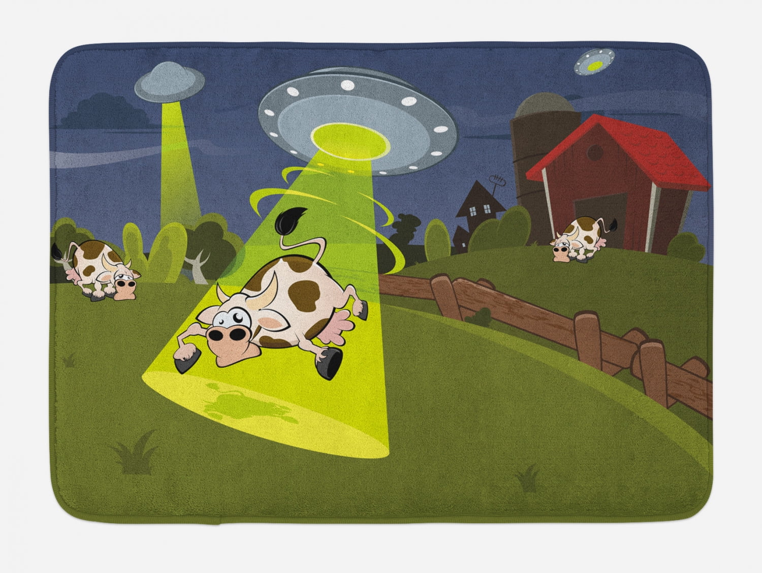 Cartoon Bath Mat, Farm Warehouse Grass Fences Cow Alien Abduction Funny Comics Image Artwork Print, Non-Slip Plush Mat Bathroom Kitchen Laundry Room Decor, X Inches, Multicolor, Ambesonne Cartoon Bath Mat, Farm Warehouse Grass Fences Cow Alien Abduction Funny Comics Image Artwork Print, Non-Slip Plush Mat Bathroom Kitchen Laundry Room Decor, X Inches, Multicolor, Ambesonne