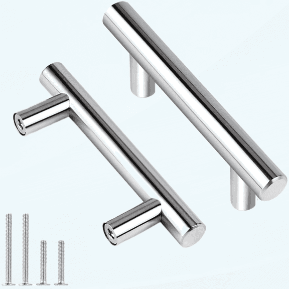 15 Pack 2-1/2 Inch Polished Chrome Cabinet Pulls, 4 Inches Total Length, Stainless Steel Euro Kitchen Cabinet Hardware, Chrome Drawer Pulls